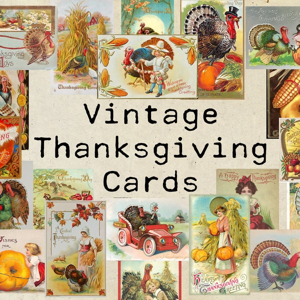 Digital Vintage Thanksgiving Greeting Cards - Printable Collage Sheets