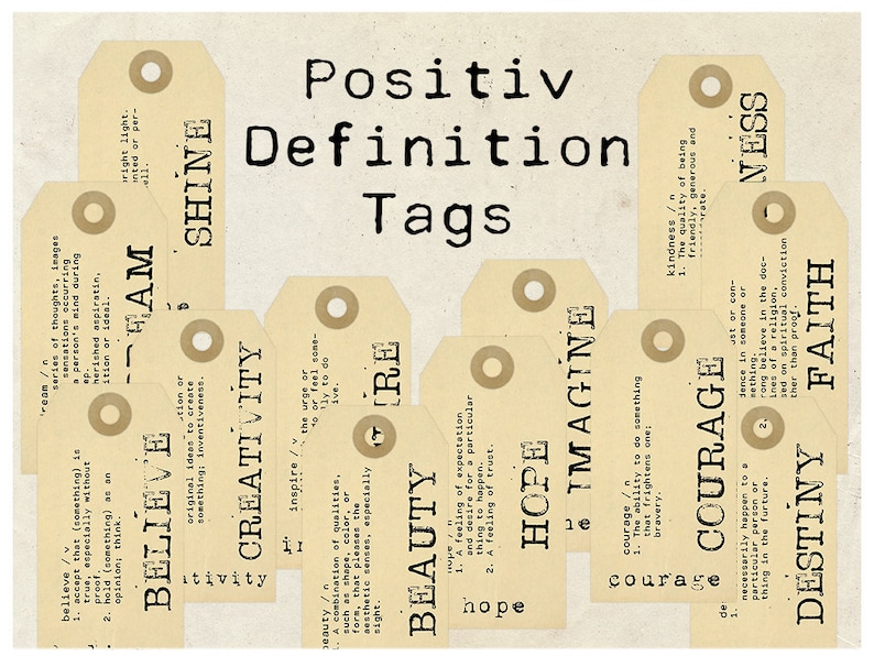 Digital Vintage Positiv Definition Tags, Vintage Ephemera, Printable ...