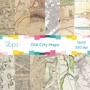 Cyfrowa mapa starego miasta papier 300 dpi 12x12