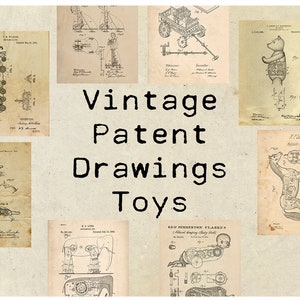 Jouets de dessin de brevet vintage numérique 8.5x11 Feuille de collage éphémère imprimée Hi Res