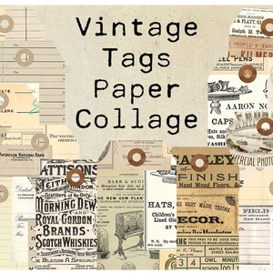 Etiquetas de efímeras vintage digitales, collage de papel, efemérides vintage, collage vintage