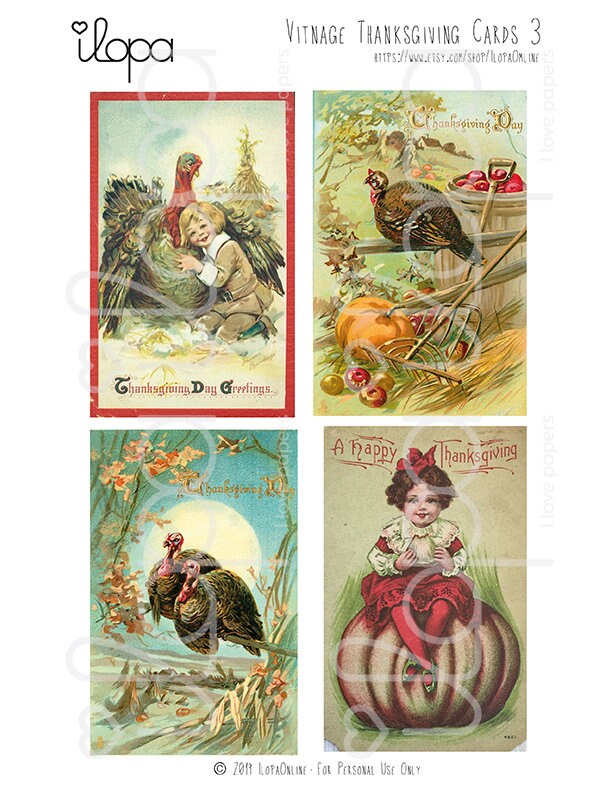 Digital Vintage Thanksgiving Greeting Cards - Printable Collage Sheets ...