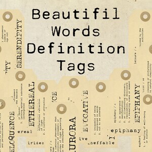 Digitale Vintage schöne Worte Definition Tags Collage Blatt Ephemera
