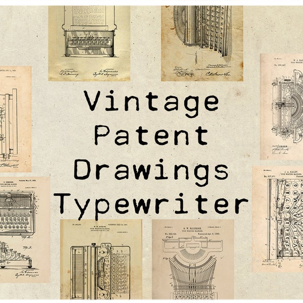 Digital Vintage Patent Drawing Typewriter 8.5x11 Print Ephemera Collage Sheet Hi Res