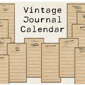 Digital Vintage Calendar Journal Cards