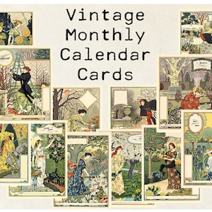Digital Vintage monthly Calendar Illustrations Collage Sheet Printable 300dpi