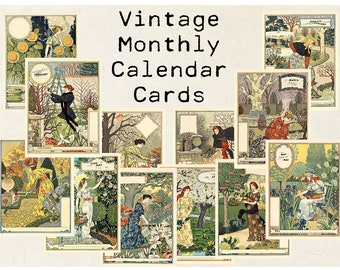 Digital Vintage monthly Calendar Illustrations Collage Sheet Printable 300dpi