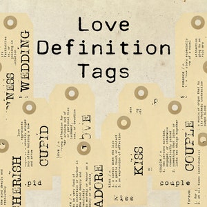 Digital Vintage Love Definition Tags Collage Sheet Ephemera