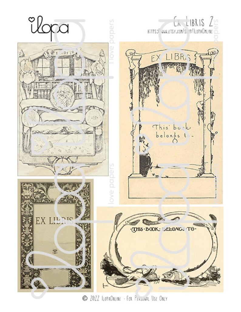 Digital Vintage Ex Libris Label Bookplate Cards Ephemera - Etsy