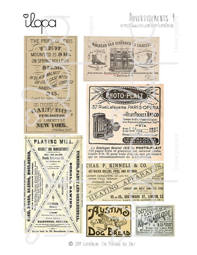 Digital Vintage Advertisement Printable Ephemera Collage Sheet - Etsy