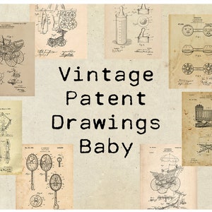 Brevet vintage numérique dessin bébé 8,5 x 11 impression éphémère Collage feuille Hi Res