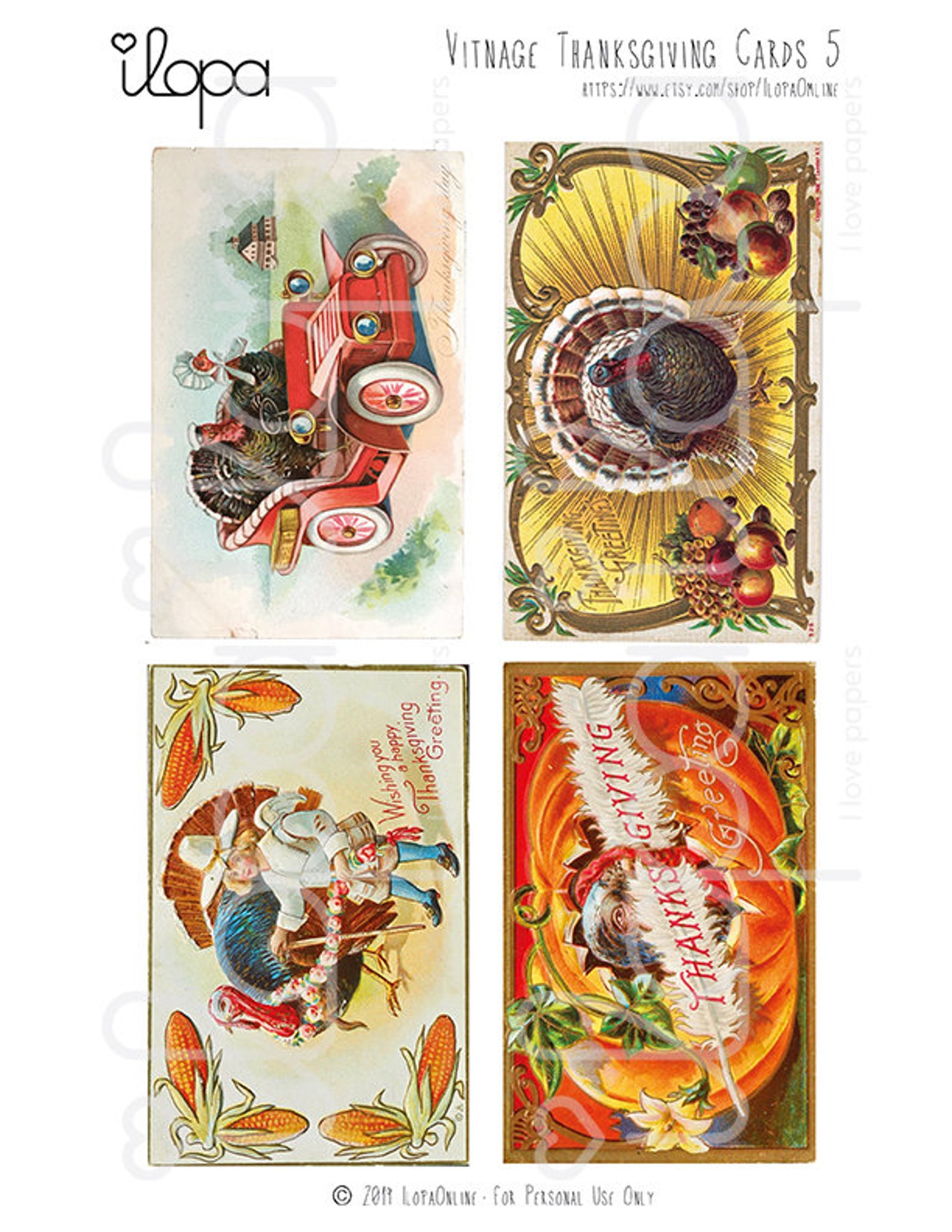 Digital Vintage Thanksgiving Greeting Cards - Printable Collage Sheets ...
