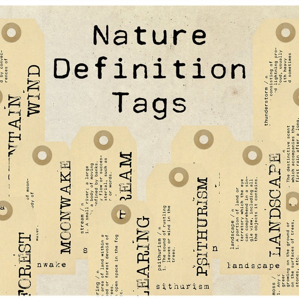 Digital Vintage Nature Definition Tags, vintage ephemera, printable tags, gift tags, Junk Journal embellishment