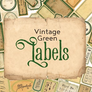 Digital Vintage Style Labels - blank, with numbers or text - color green