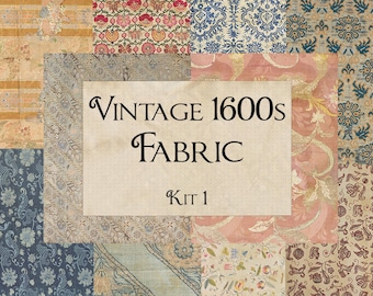 Digital Printable Vintage  Old Antique 1600s Fabrics  Kit 1 - 300 dpi 8.5x11
