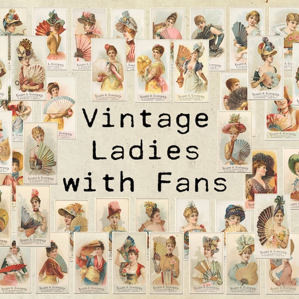 Digital Vintage Ladies with Fans Ephemera Collage Sheet