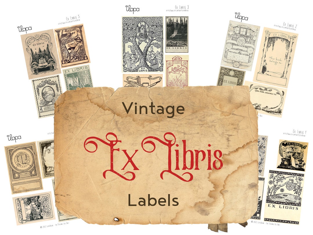 Digital Vintage Ex Libris Label Bookplate Cards Ephemera - Etsy