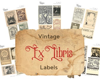 Digital Vintage Ex Libris Label Bookplate Cards Ephemera