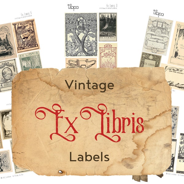 Digital Vintage Ex Libris Label Bookplate Cards Ephemera