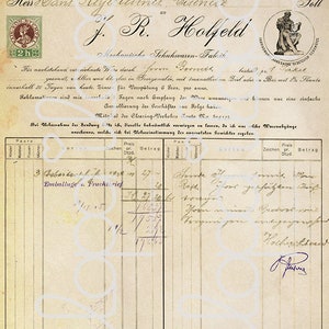 May include: A vintage invoice from a shoe factory dated December 17, 1905. The invoice is addressed to J.R. Holfeld and lists 3 pairs of shoes with a total cost of 1.75 marks. The invoice is printed on a light brown paper with a faded appearance.