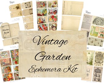 Imprimible Vintage Ephemera Kit - Jardín, etiquetas vintage, catálogo de semillas vintage, efímera jardín digital