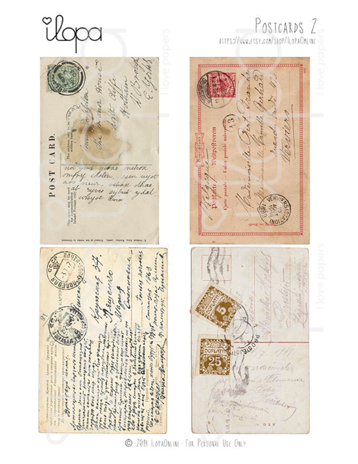Digital Vintage Postcard Ephemera Collage Sheet | Etsy