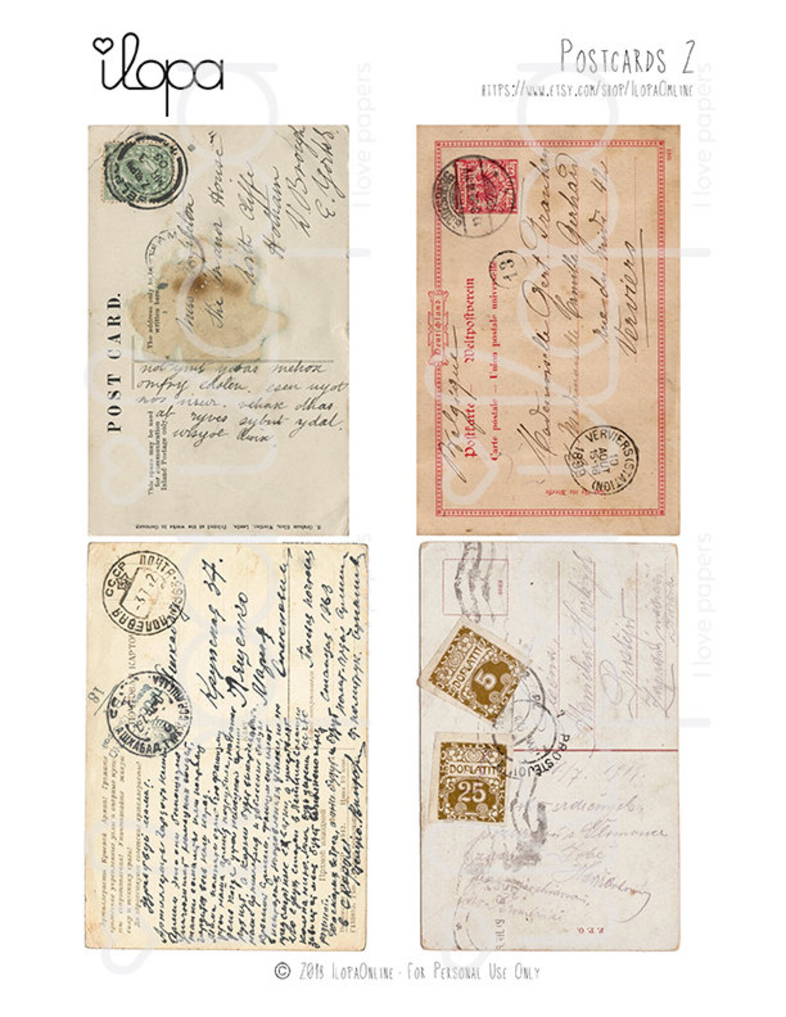 Digital Vintage Postcard Ephemera Collage Sheet - Etsy