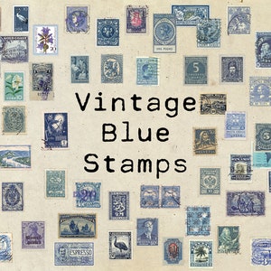 68 cents . Blue Vintage Postage Stamp Variety Pack . Set of 5 Marketplace  Postage Stamps by undefined