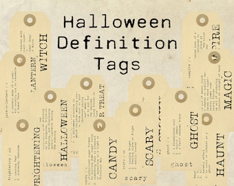 Digital Vintage Halloween Definition Tags Ephemera