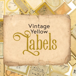 Étiquettes de style vintage numériques - vierges, avec chiffres ou texte - couleur jaune