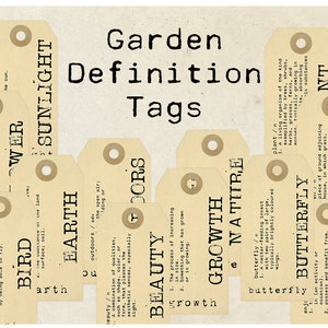 Digitale Vintage Garden Definition-Tags, Vintage Eintagsfliegen, bedruckbare Etiketten, Geschenkanhänger, Junk Journal Verschönerung