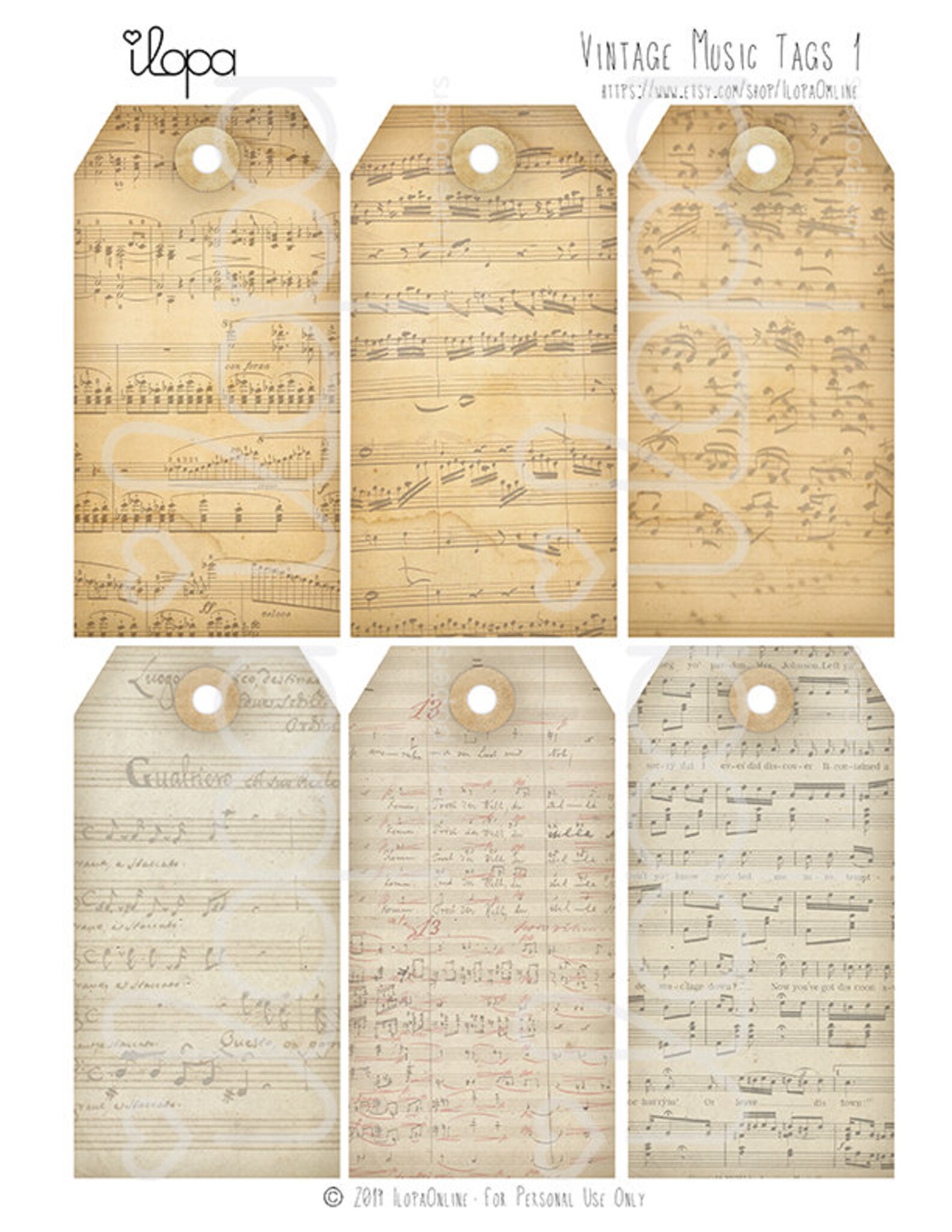 Digital Vintage Music Tags Printable Tags With Music Notes Etsy