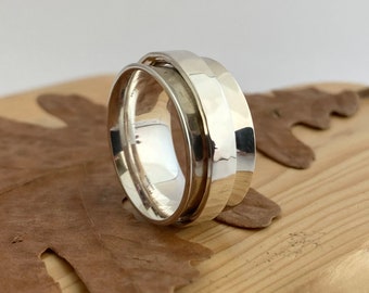 Sterling Silver Spinner Ring - Fidget Ring - Handmade in UK with Hallmark - Size M - Anxiety Jewellery - Stress Reliever Ring
