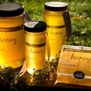 Raw Wildflower Honey in Glass Jar, Unfiltered, Natural, Organically Raised, Unprocessed, Local Midwest honey