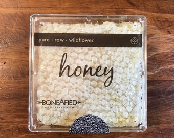 Boneafied Raw Honeycomb, Natural Honey in the Comb, Pure Artisan Local Midwest Wildflower Honey, 100% Natural and Pure,  beeswax honey comb