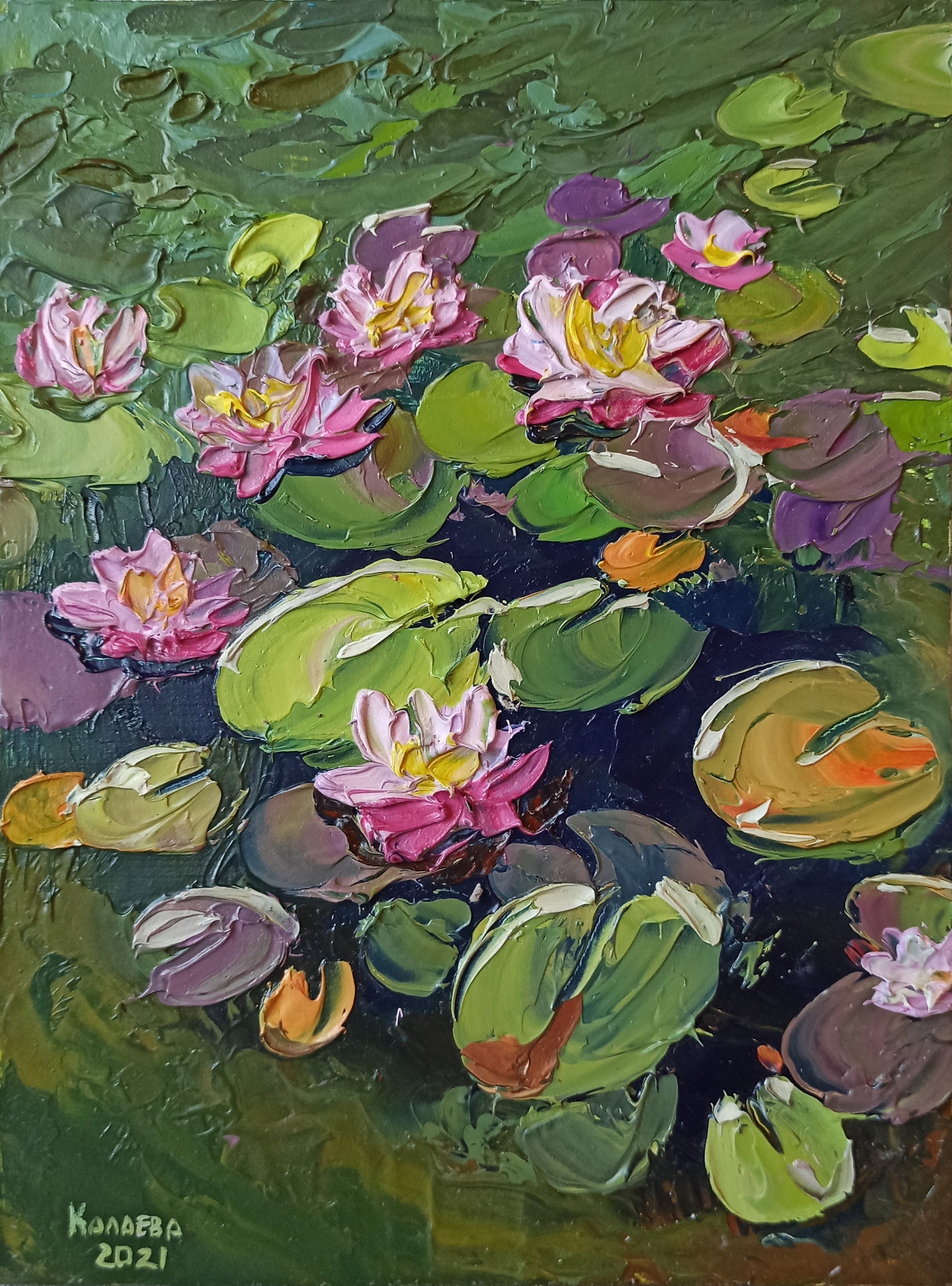 Water Lily Painting Flower Art Original Painting Impasto Etsy