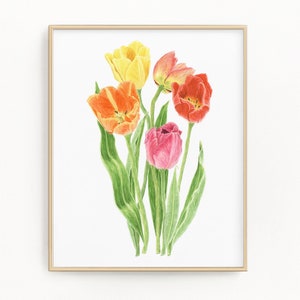 Tulip Print, Watercolor Tulip Painting, Multicolor Tulips, Floral Art Print, Spring Flower painting, Watercolor Tulips