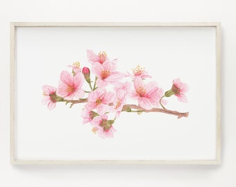 Cherry Blossom Print, Watercolor Cherry Blossom Painting, Pink Cherry Tree Art, Floral Art, Floral Print, Floral Home Decor, Pink flowers