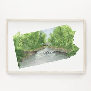 Pennsylvania Watercolor Painting, Pennsylvania  State Art, Pennsylvania  Map Print, Pennsylvania  Gift, Ricketts Glen State Park  PA, PA Art