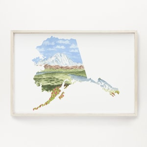 Alaska Watercolor Painting, Denali National Park, Alaska State Art, State Print, Alaska Travel, Alaska Art Print, Alaska Wedding Guestbook