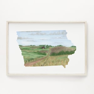 Iowa Watercolor Painting, Iowa State Art, Iowa Home State Print, Iowa Gift, Iowa Art Souvenir, Farmlands in Iowa, IA art Print