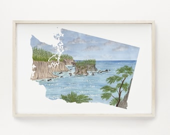 Washington Watercolor Print, Washington State Art, Washington Painting, Unique Wedding Guestbook sign, Washington Map Print, Washington Gift