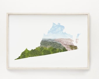 Virginia Watercolor Map Art Print, McAfee Knob, Shenandoah