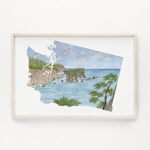 Washington aquarel print, Washington State Art, Washington schilderij, uniek teken bruiloft gastenboek, Washington kaart afdrukken, Washington cadeau