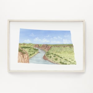 North Dakota Watercolor Print, North Dakota State Art, Long distance relationship gift, North Dakota Print Gift, ND State
