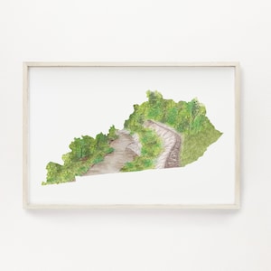 Kentucky Aquarell Druck, Bundesstaat Kentucky, Heimatstaat, Fernbeziehung Geschenk, Big South Fork River, Kentucky Karte