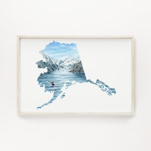 Alaska Glacier Bay Watercolor Painting, Glacier Bay National Park, Alaska State Art, Alaska Art Print, National Park Souvenir