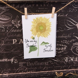 Carte de vœux aquarelle, carte tournesol, carte florale, carte de vœux fleurie, You are my Sunshine, carte vierge, tournesol, carte avec enveloppe