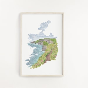 Irland Aquarell Malerei, Republik Irland Kunst, Irland Karte Kunst, Irland Geschenk, Klippen der Moher Malerei, The Emerald Isle Kunstwerk