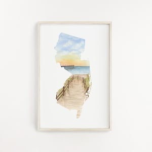 New Jersey aquarel print, New Jersey State Art, thuisstaat, uniek gastenboek teken, New Jersey print, New Jersey kaart poster, Jersey Shore